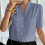 Summer Blouse V Neck Short Sleeve Button Front Women's-Black M 7