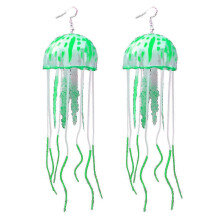 (Grass green) Fashion Air Jellyfish Earrings Exaggerated Tassel Texture Personality Earrings