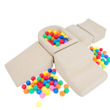 Juego de 5 bloques de escalada de espuma con piscina de pelotas, beige