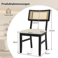 Set van 2 eetkamerstoelen met gewatteerde zitting en rotan rugleuning.