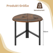 Driehoekige salontafel met metalen poten, rustiek bruin