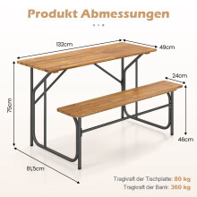Picknicktafelset voor 2 personen van acaciahout met metalen poten