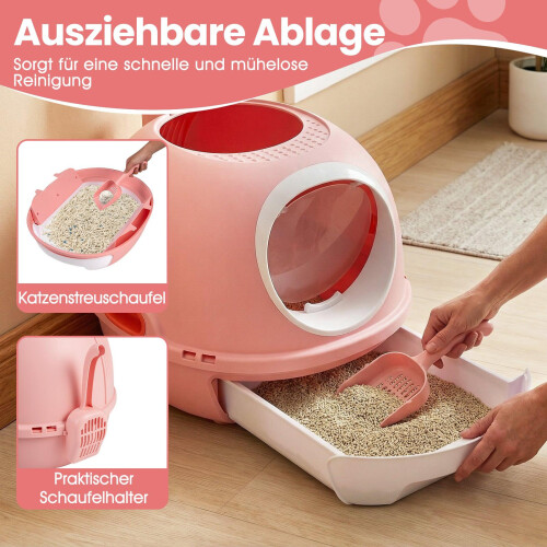 Gesloten kattenbak met lade en schepje, roze 2