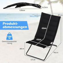 2-delige opklapbare strandstoelen met gewatteerde zittingen, zwart