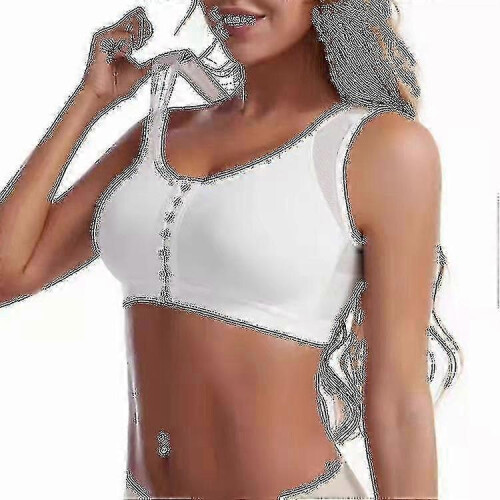 (L, WHITE) Post Surgical Bra Front Closure Post Surgery Compression Bras