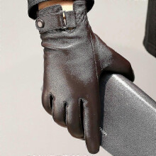 (M, Coffee) Winter Geniune Sheepskin Leather Gloves Men's Plus Velvet Driving Warm Touch Screen Mittens