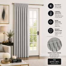 (66" x 84" (Single Panel Door curtain), Light Grey Pencil Pleat) Pencil Pleat Blackout Curtains For Bedroom Window