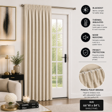 (66" x 84" (Single Panel Door curtain), Cream Pencil Pleat) Pencil Pleat Blackout Curtains For Bedroom Window
