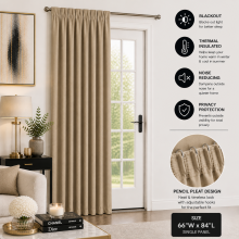 (66" x 84" (Single Panel Door curtain), Beige Pencil Pleat) Pencil Pleat Blackout Curtains For Bedroom Window