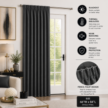 (66" x 84" (Single Panel Door curtain), Dark Grey Pencil Pleat) Pencil Pleat Blackout Curtains For Bedroom Window