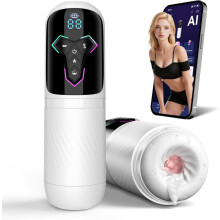 Masturbador masculino con calefacción y bomba de pene 5 en 1 con modos de empuje, vibración, succión y lamido, control por aplicación, panta