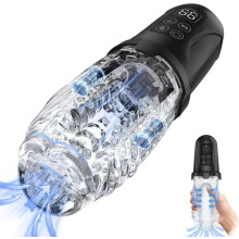 Férfi Maszurbátor Péniszpumpa 7 Rezgési és 7 Szívási Móddal, Átlátszó Zsebpulttal, LCD Kijelzővel, USB Újratölthető Felnőtt Játék