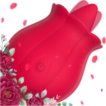 Rozetvormige tongvibrator voor vrouwen, clitorisstimulator met lik- en vibratiefunctie, stille oplaadbare siliconen massager (rood)