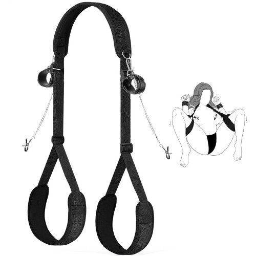 Κιτ συγκράτησης BDSM με χειροπέδες καρπού, ιμάντα ποδιών, κολάρο και σφιγκτ