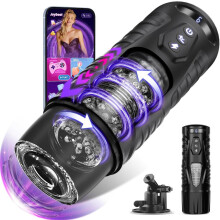 EINSEO AI Sync mužský masturbátor se 7 režimy tahu a otáčení, ovládání pomocí aplikace, handsfree masážní přístroj, LCD displej