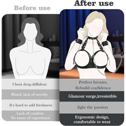 Σετ ζώνης στήθους BDSM με αλυσίδα γιακά και χειροπέδες, ρυθμιζόμενο κιτ δεσί 1