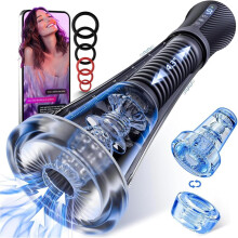 Masturbator für Männer mit Pumpe, App-gesteuerter Vibrations- und Saugfunktion, transparenter Becher mit 2 Hülsen und 6 Ringen, wiederauflad