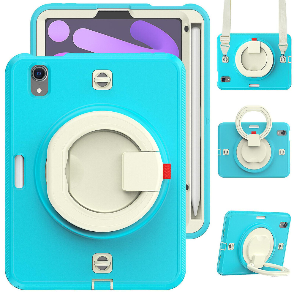 Case Compatible Ipad Mini6 With 360 Rotating Handle Stand And Adjustable Shoulder Strap, Blue 8243971280336