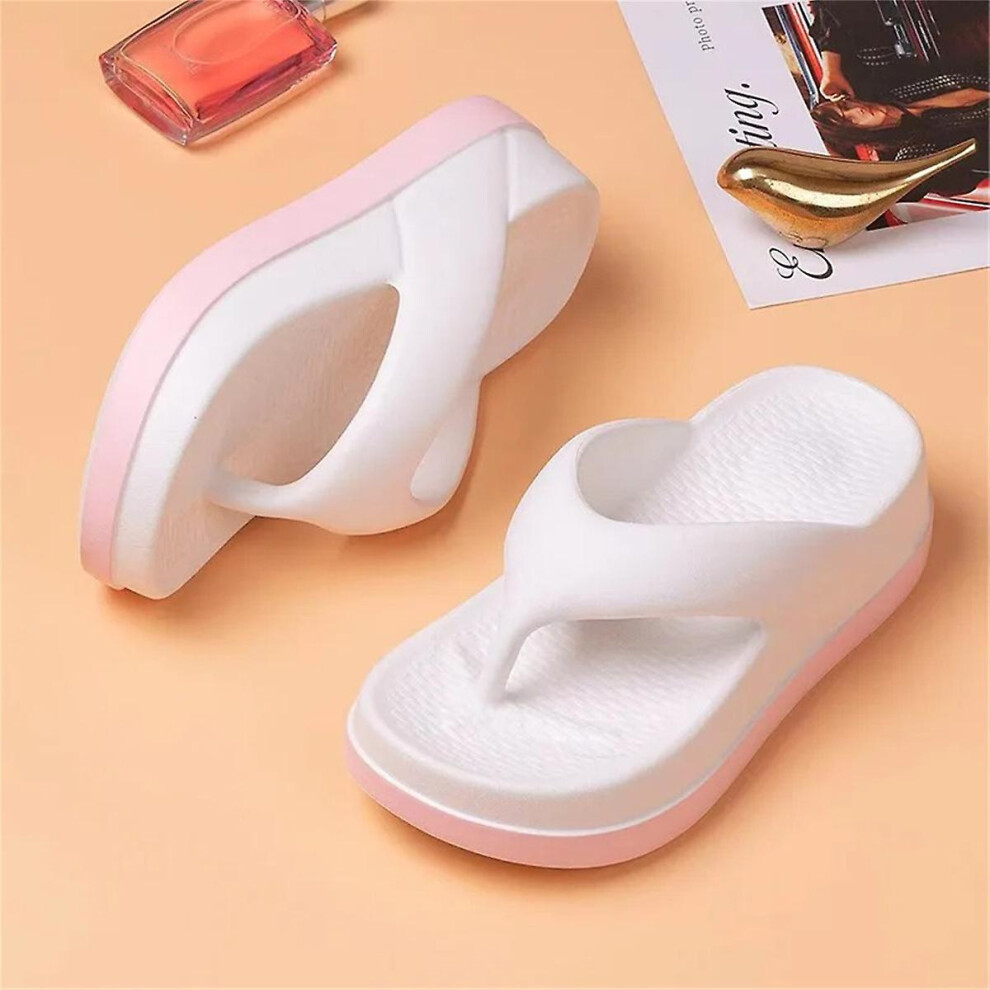 Women's Flip-Flops Summer Outdoor And Indoor Thick-Soled Sandals 5Cm Increase Height Slippers Compatible Beach:37-38- White 4551748371151