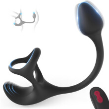 3-in-1 Prostata-Massagegerät & Vibrations-Penisring, Analplug mit 9 Modi und Fernbedienung, wasserdichtes Silikonspielzeug für Männer