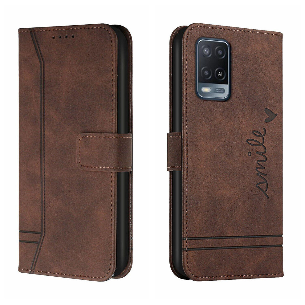 Leather Magnetic Closure Case With Flip Wallet Stand Function Cover Compatible Oppo A55 5G: Brown 5702815337757
