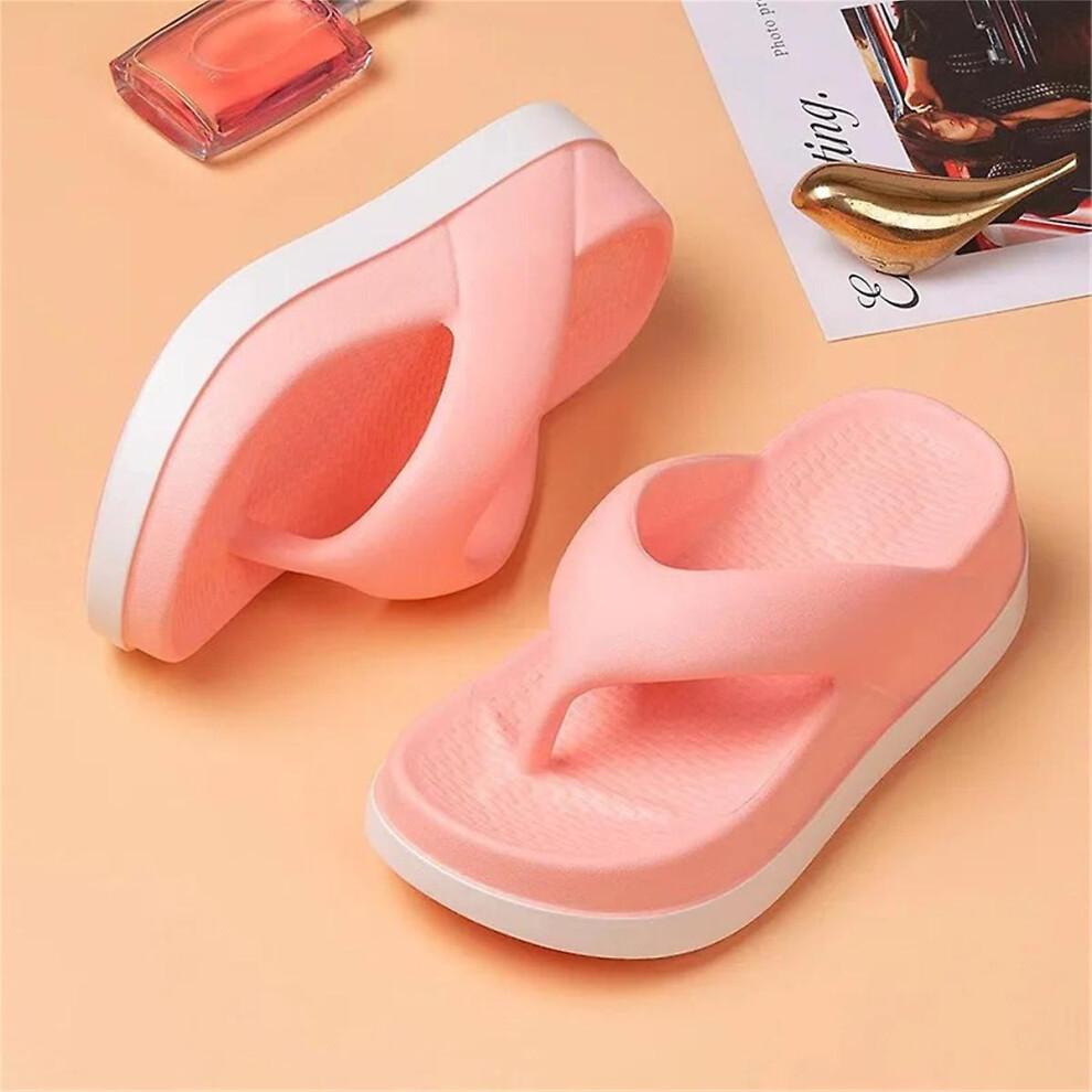 Women's Flip-Flops Summer Outdoor And Indoor Thick-Soled Sandals 5Cm Increase Height Slippers Compatible Beach:37-38- Pink 4194843314823