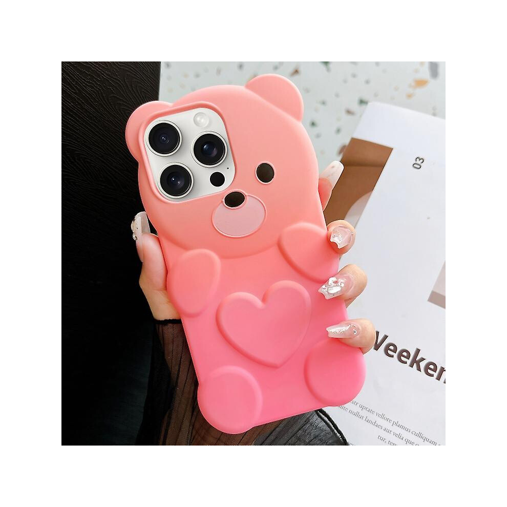 Compatible Iphone 13 Pro Bear Shape Oil-Sprayed Gradient Tpu Phone Case:pink Rose Red 5906736391809