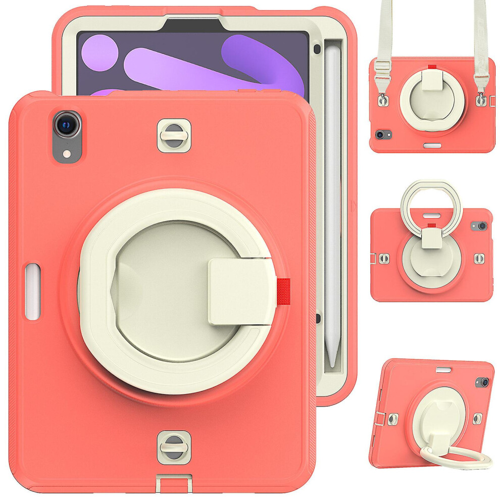 Case Compatible Ipad Mini6 With 360 Rotating Handle Stand And Adjustable Shoulder Strap, Red 4327262186140