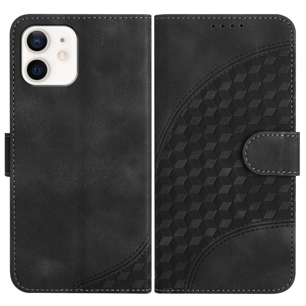 Compatible Iphone 12/12 Pro Elephant Head Embossed Phone Leather Case With Lanyard: Black 4684287387366