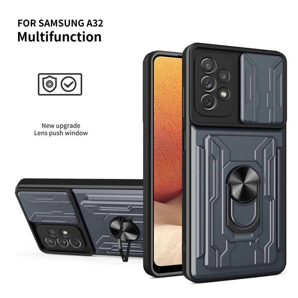 Magnetic Phone Case Compatible Samsung A32 4G Slide Camera Lens Protection And Built In 360 Rotatable Ring Holder: Gray 6286216123359