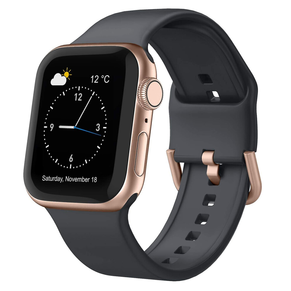 Compatible Apple Watch Se 2023 44Mm Pin Buckle Silicone Watch Band:dark Grey 3386850280159
