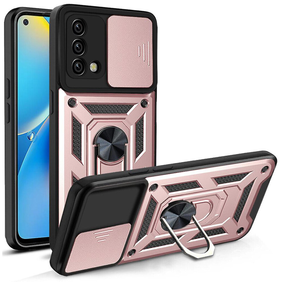 Magnetic Phone Case Compatible Oppo A74 4G, Slide Camera Lens Protection And Built In 360 Rotatable Ring Holder:rose Gold 8055316315074