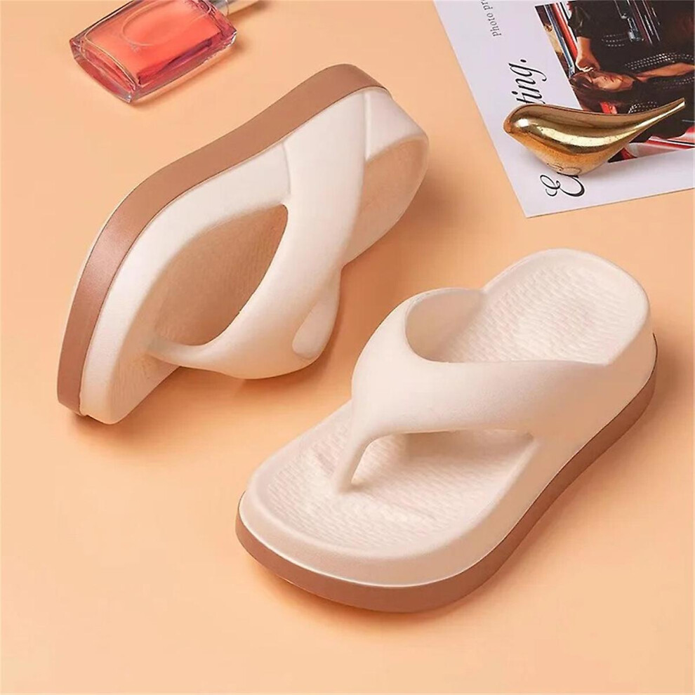 Women's Flip-Flops Summer Outdoor And Indoor Thick-Soled Sandals 5Cm Increase Height Slippers Compatible Beach:37-38- Beige 7666146107459