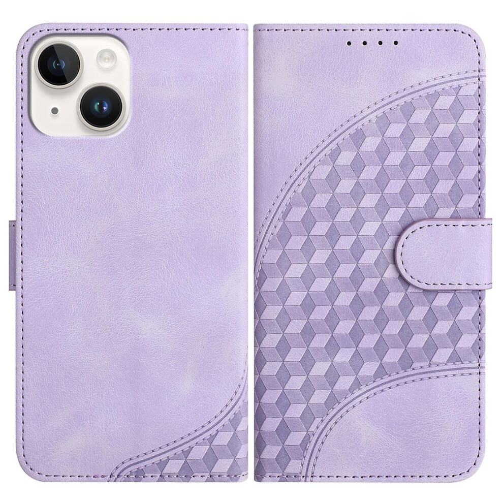 Compatible Iphone 15 Elephant Head Embossed Phone Leather Case With Lanyard:light Purple 4753601164577