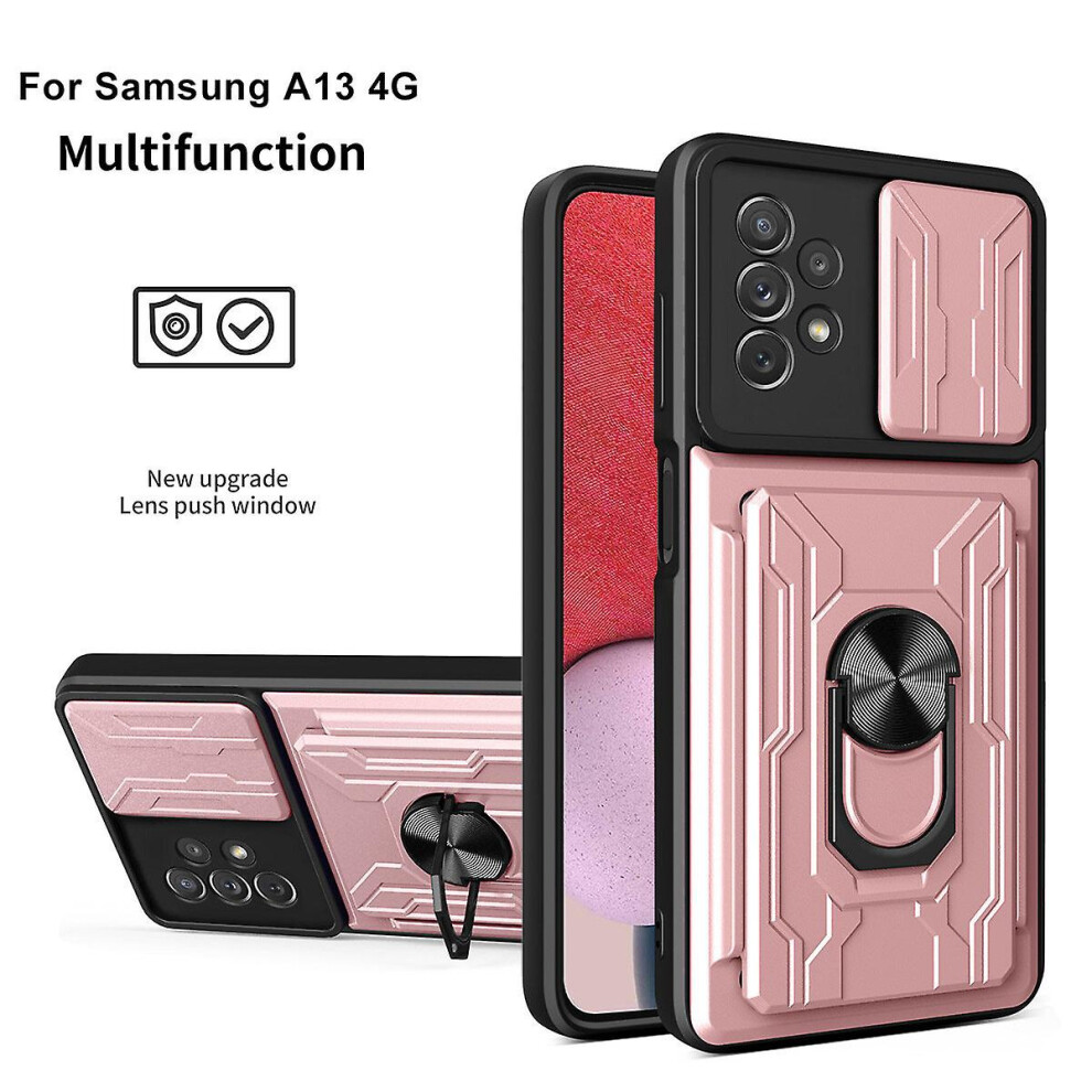 Magnetic Phone Case Compatible Samsung A13 4G Slide Camera Lens Protection And Built In 360 Rotatable Ring Holder:rose Gold 7056706126783
