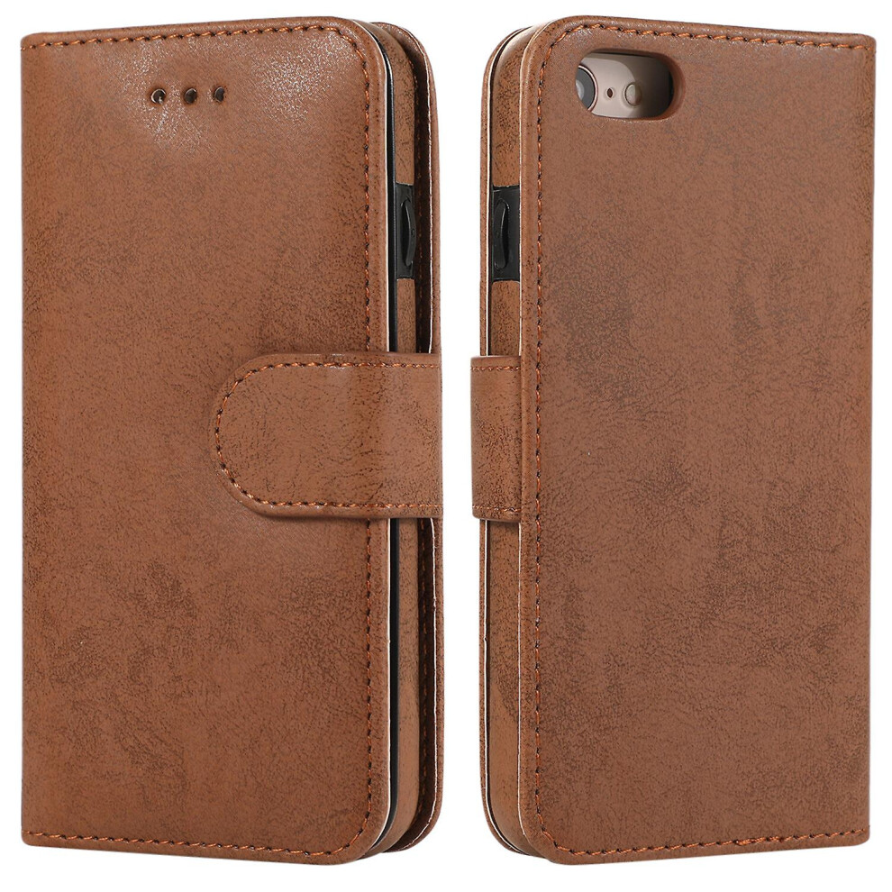 Iphone 7 8 Se2 Se3 Case, Card Slots Retro Leather Wallet Shockproof Flip Cover Magnetic Closure Bookstyle Stand Case: Brown 7056706126936