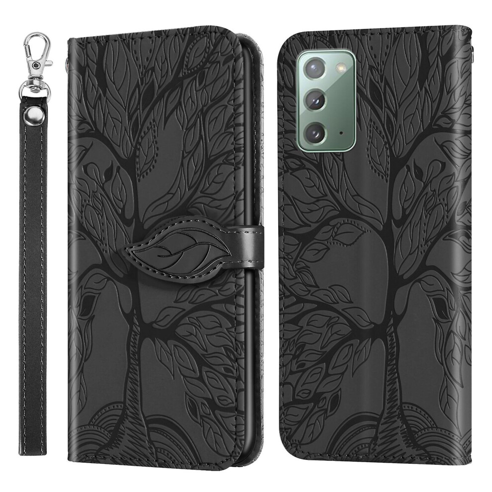 Compatible Samsung Galaxy Note20 Wallet Case,2 Credit Card Slot Id Card Holder,Pu Leather Flip Case With Strap - Black 7056706126806