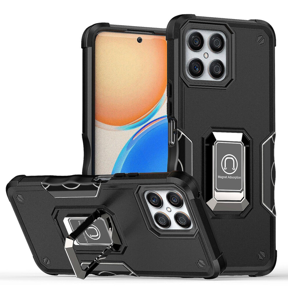 Case Compatible Honor X8 Shockproof Magnetic With Ring Holder: Black 7056706126974