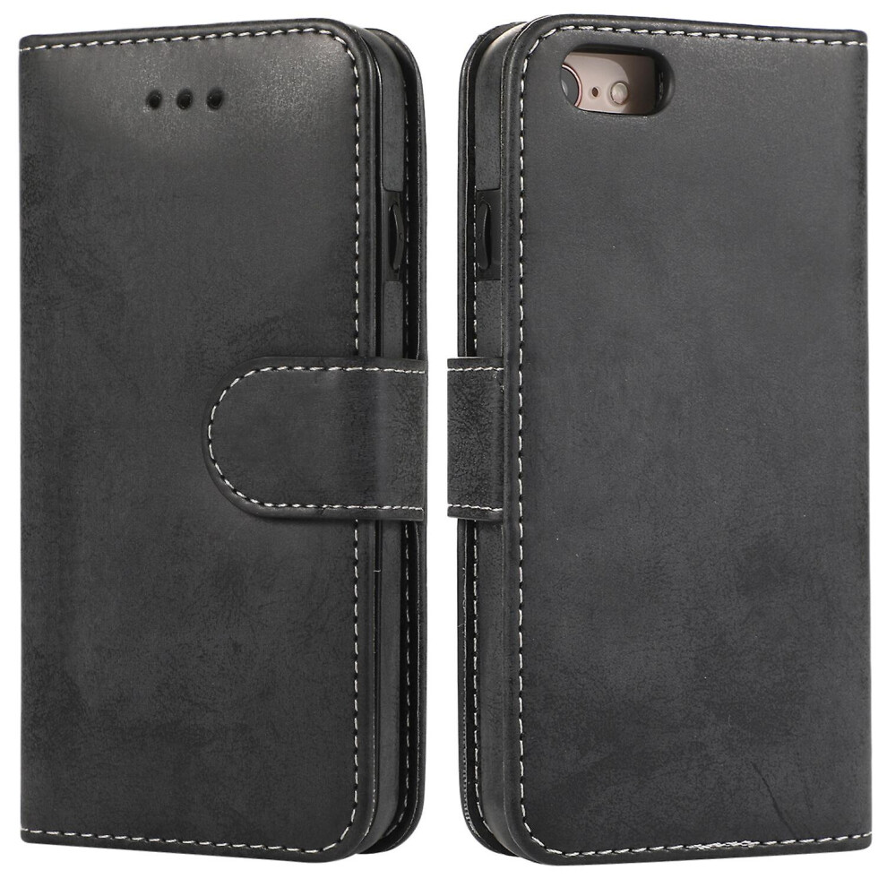 Iphone 7 8 Se2 Se3 Case, Card Slots Retro Leather Wallet Shockproof Flip Cover Magnetic Closure Bookstyle Stand Case: Black 7056706126912
