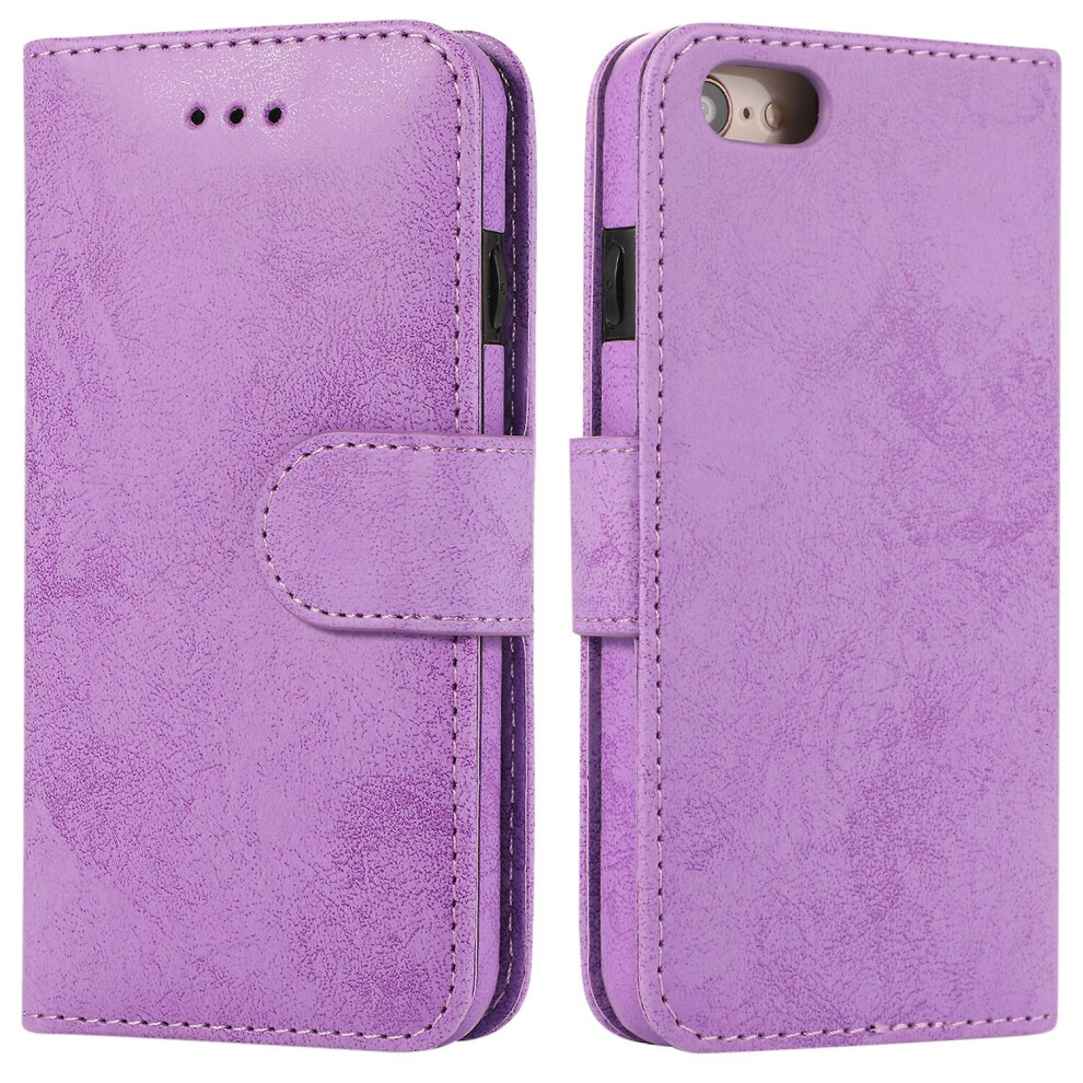 Iphone 7 8 Se2 Se3 Case, Card Slots Retro Leather Wallet Shockproof Flip Cover Magnetic Closure Bookstyle Stand Case: Purple 7056706126950
