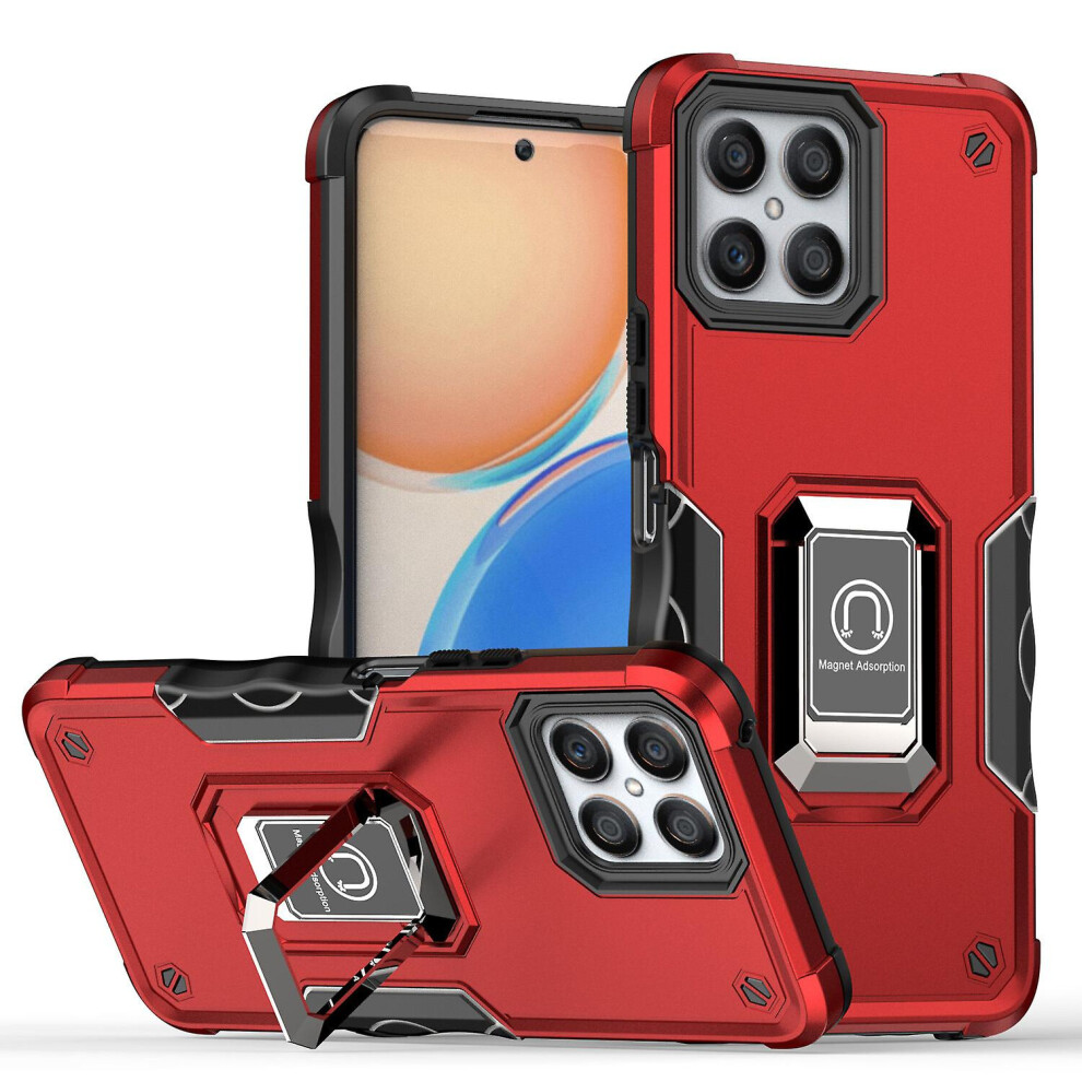Case Compatible Honor X8 Shockproof Magnetic With Ring Holder: Red 7056706127025