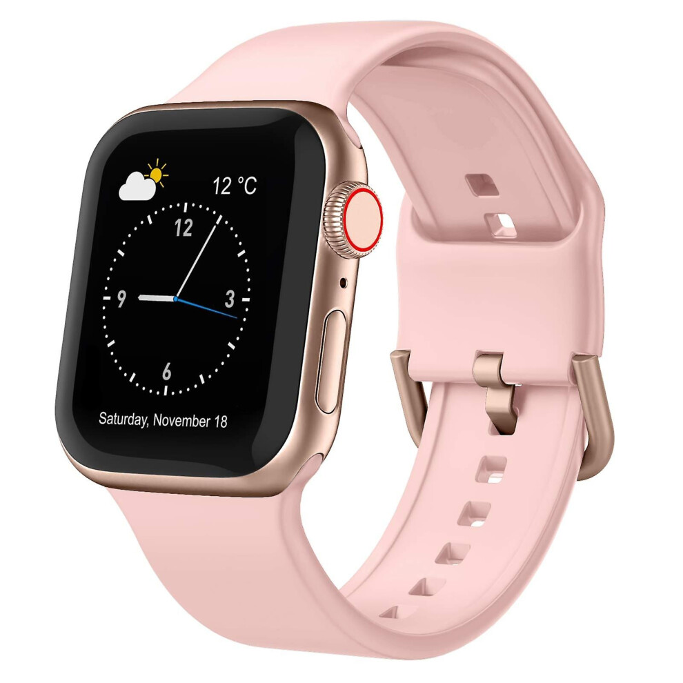 Compatible Apple Watch Se 2023 44Mm Pin Buckle Silicone Watch Band: Pink 3386850280258