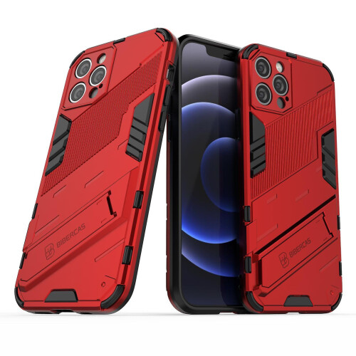 Slim Case compatible iPhone12 Pro Shockproof Dual-Layer Stand Cover:Red