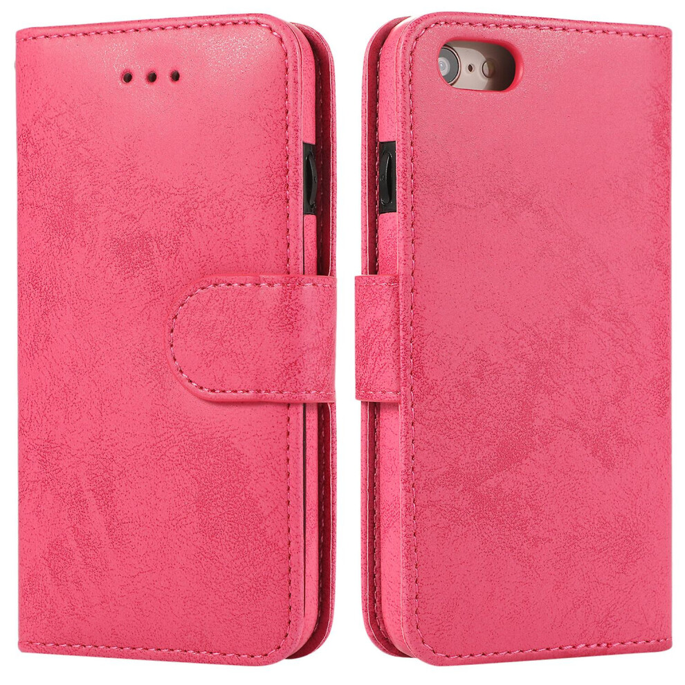 Iphone 7 8 Se2 Se3 Case, Card Slots Retro Leather Wallet Shockproof Flip Cover Magnetic Closure Bookstyle Stand Case:rose Red 7056706126967