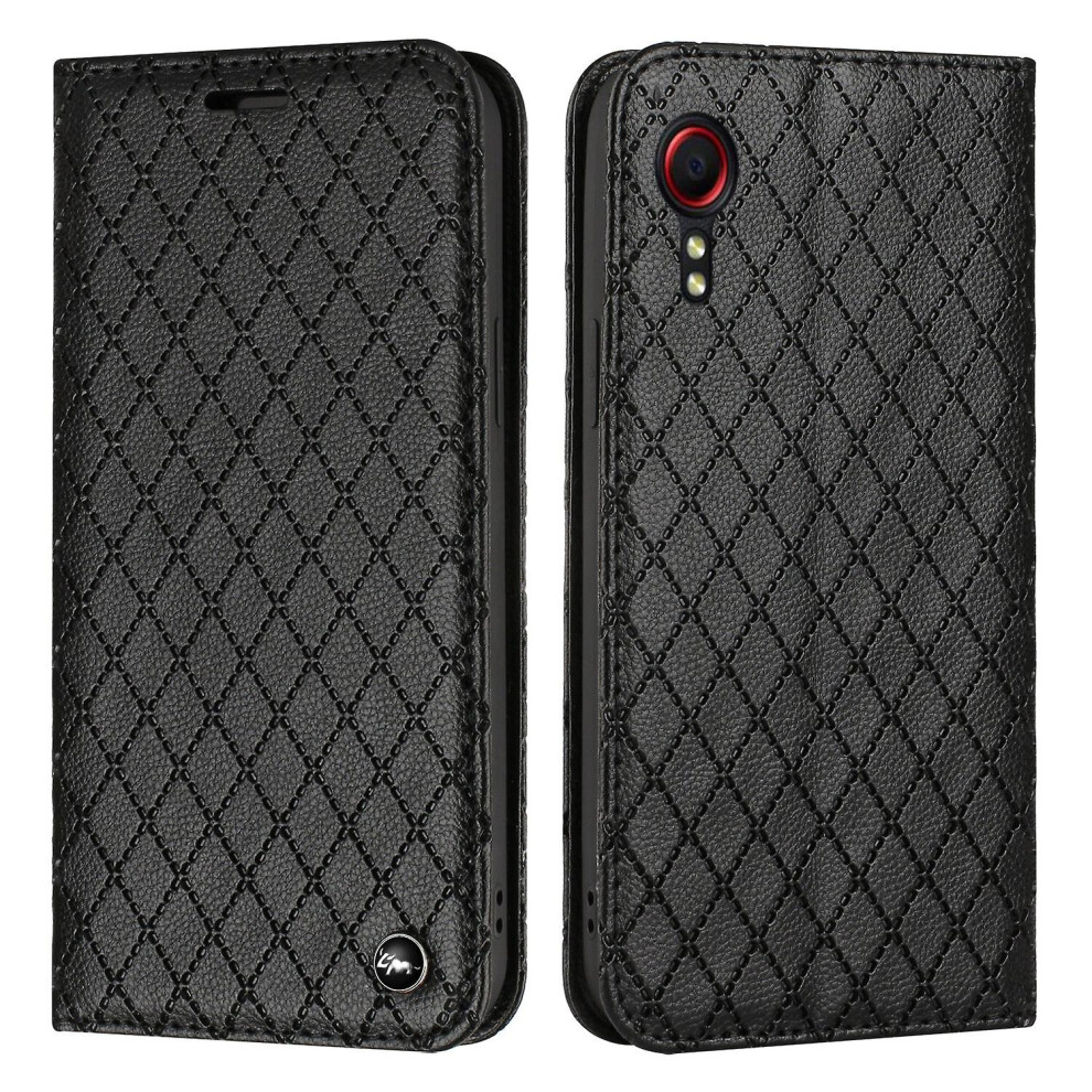 Compatible Samsung Galaxy Xcover 5 Case, Pu Leather Flip Cover Magnetic Closure Wallet Card Slots Stand Case Lattice Design: Black 8283972238585