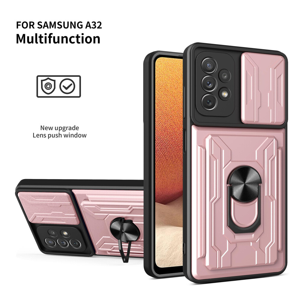 Magnetic Phone Case Compatible Samsung A32 4G Slide Camera Lens Protection And Built In 360 Rotatable Ring Holder:rose Gold 6286216123373
