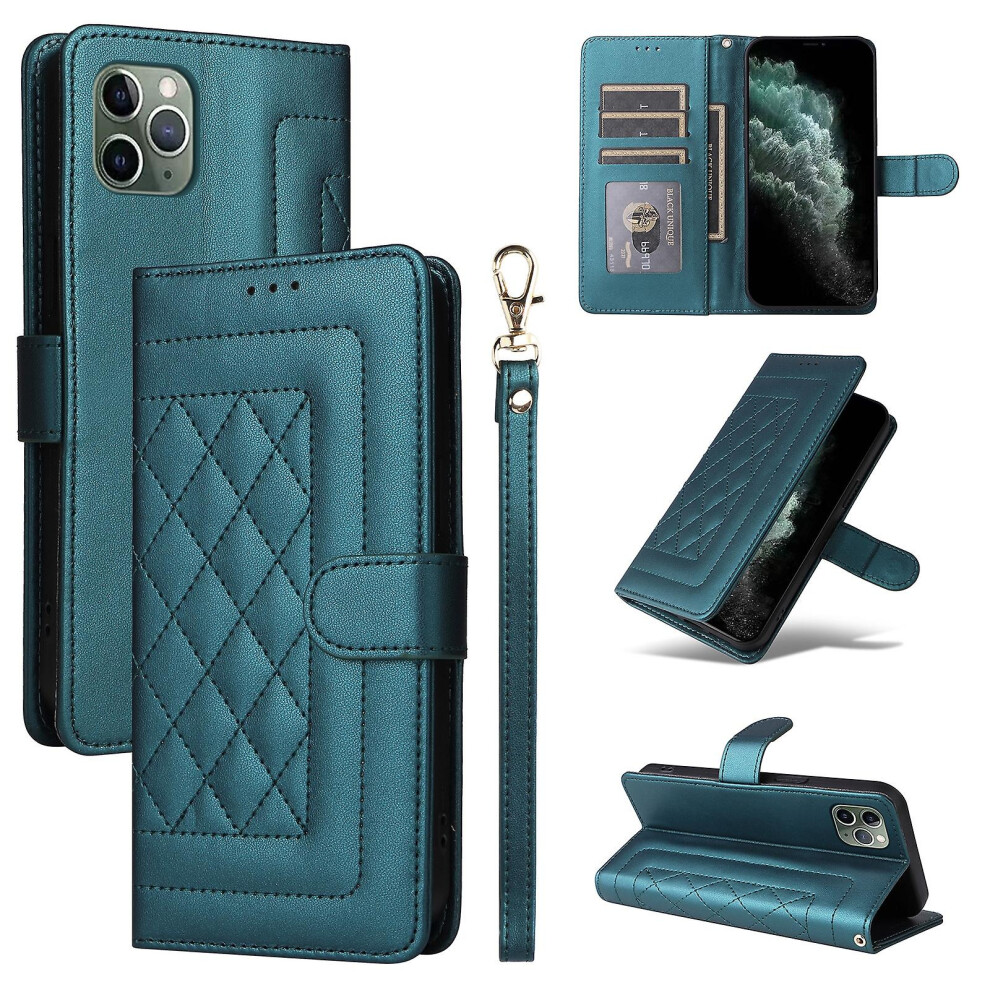 Compatible Iphone 11 Pro Diamond Lattice Leather Flip Phone Case: Green 8023556359943