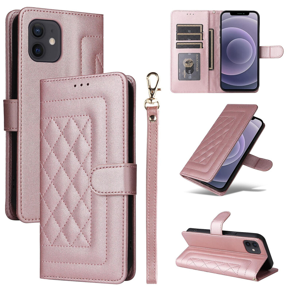 Compatible Iphone 12 / 12 Pro Diamond Lattice Leather Flip Phone Case:rose Gold 8023556359769