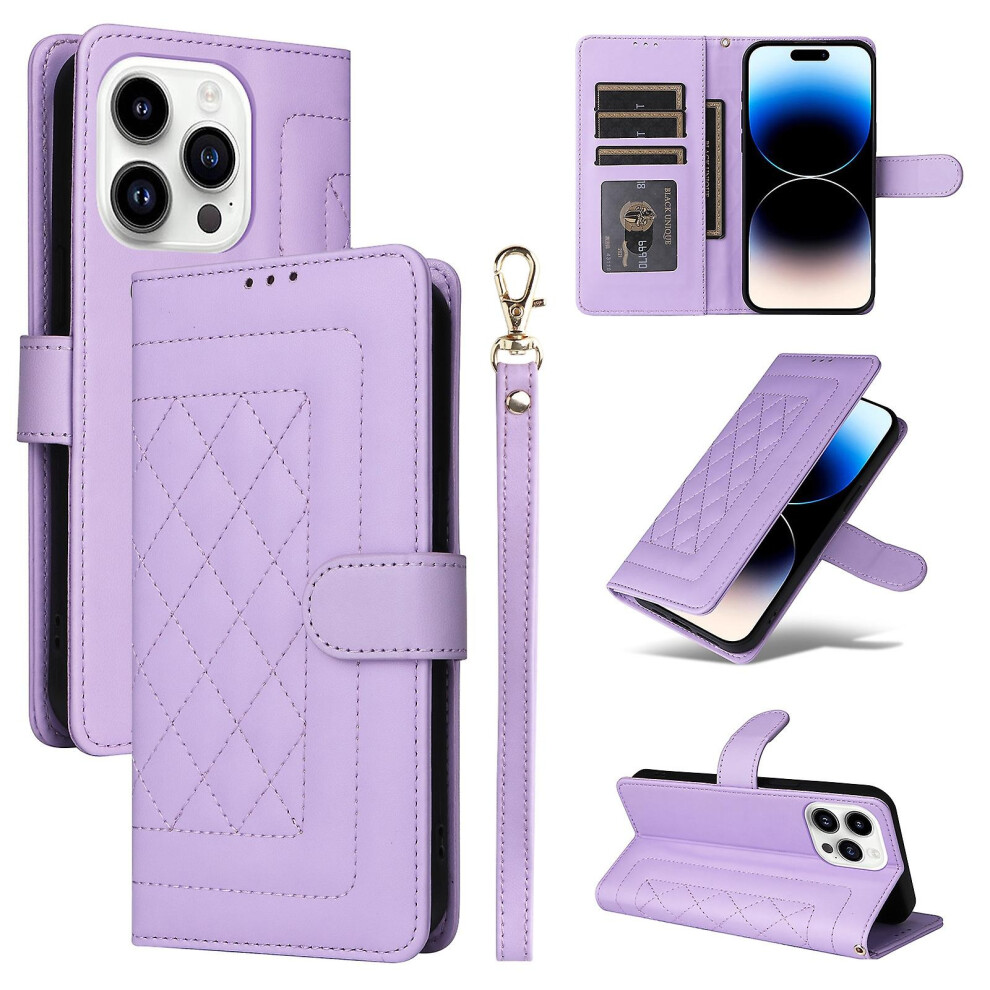 Compatible Iphone 14 Pro Diamond Lattice Leather Flip Phone Case:light Purple 8023556359813