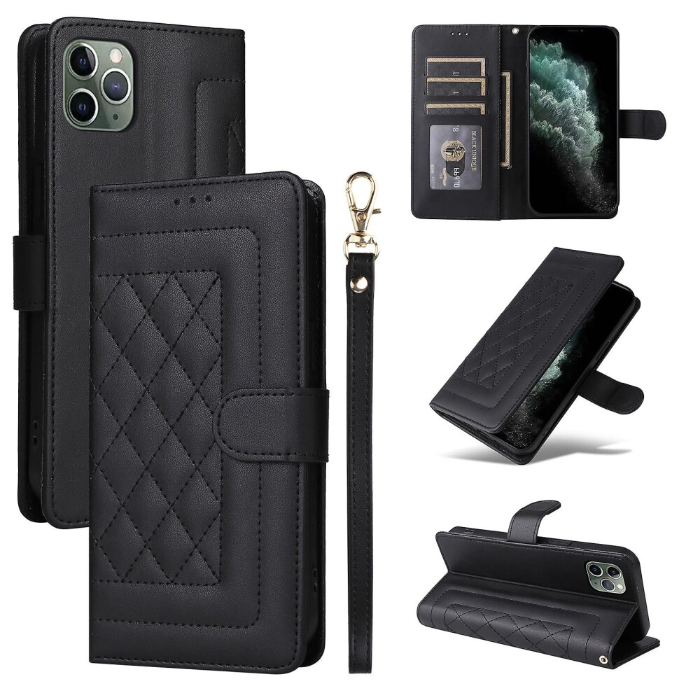 Compatible Iphone 11 Pro Diamond Lattice Leather Flip Phone Case: Black 8023556359936